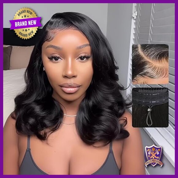 Human Hair Wig Glueless Pre Plucked Bob Loose Body Wave Layered 16in